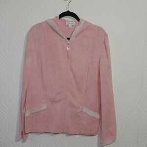 ST JOHN SPORT sz M Blush Pink Linen Blend Hoodie Jacket Full Zip
